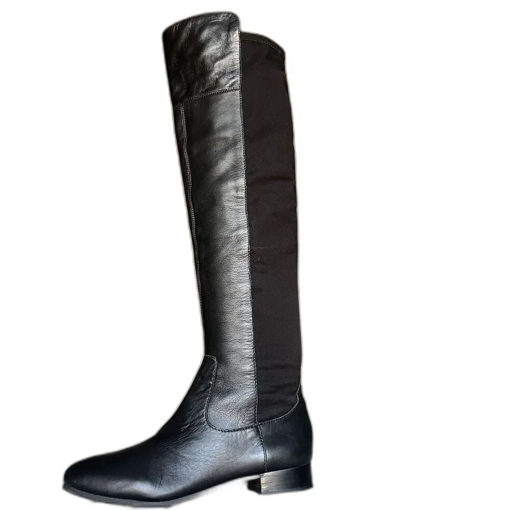 Louise et Cie Andora Black Leather Over the Knee Riding Boot Stretch Panel 5 M‎